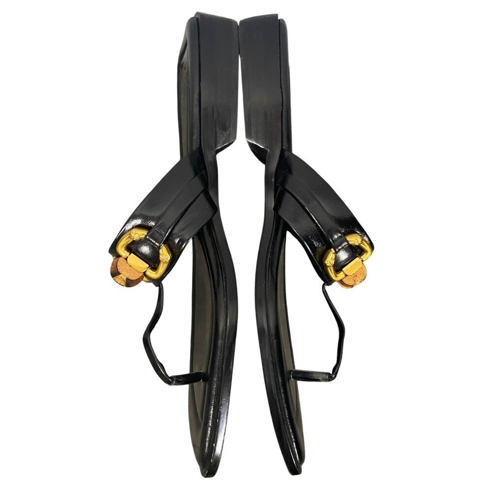 Jeffrey Campbell Black Leather Thong Sandals with Gold & Tan Hardware - Picture 7 of 14